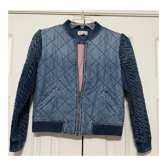Cloth & Stone Chambray Quilted Sweater Bomber Jacket, Size XS - Picture 5 of 10